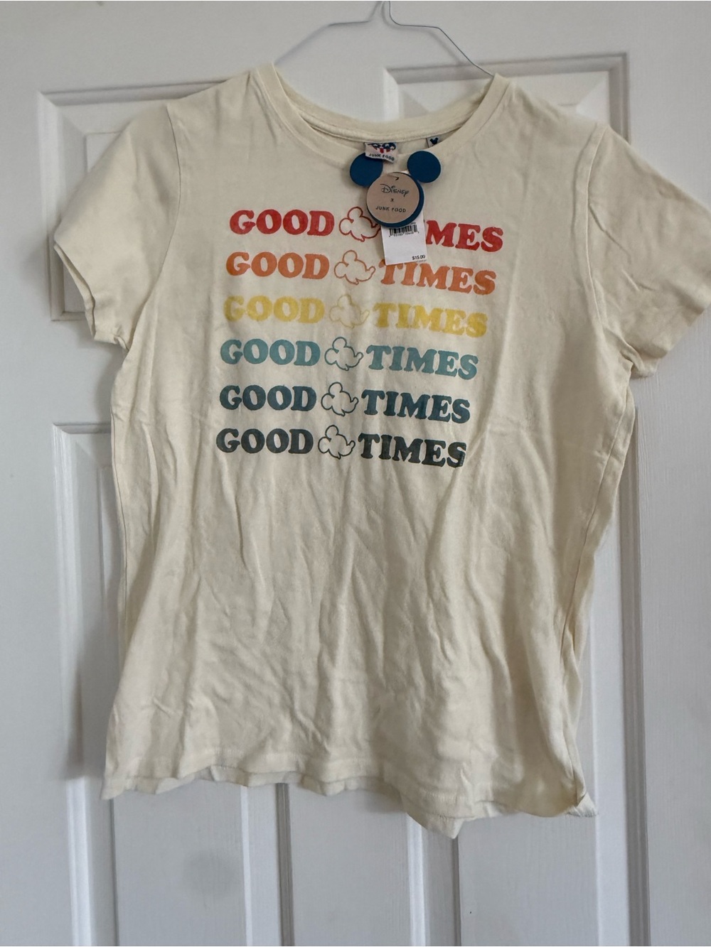 Disney Cream Short-Sleeve Tee with Rainbow "Good Times" Print